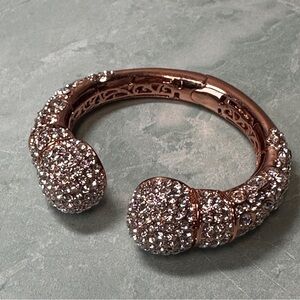 Joan Boyce Elegant Rose Gold Pave Crystal Hinged Bangle Bracelet